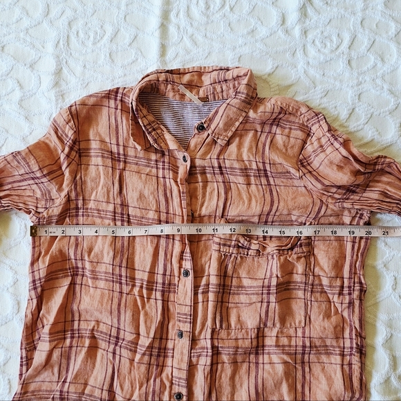 Free People Linen Plaid Button Down Shirt XSmall XS - Picture 8 of 10